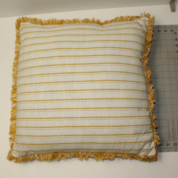 Throw Pillow Harvest Yellow Orange Cream Off White Stripes With Fringe - Picture 4 of 4